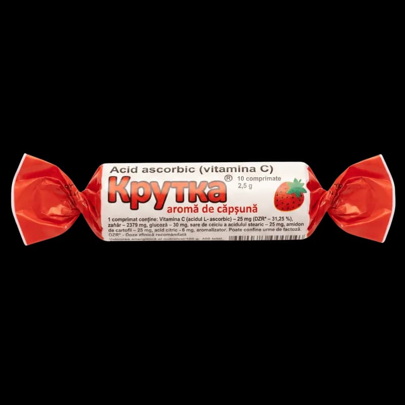 Аскорбиновая Кислота с сахаром и глюкозой (клубника) крутка, таб 25 мг, N10