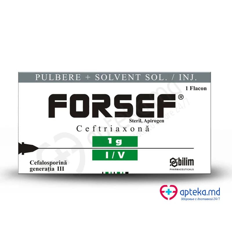 Forsef 1 g IV pulb.+solv./sol. inj. 1 g N1 + 10 ml N1