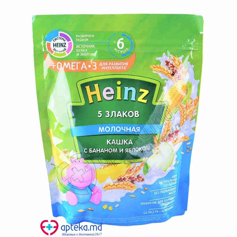 Каша HEINZ молочная с омега-3 5 злаков с бананом и яблоком 200 г