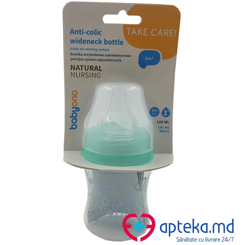 Бутылочка с широкой соской мята Baby Ono 0402.01 120 мл
