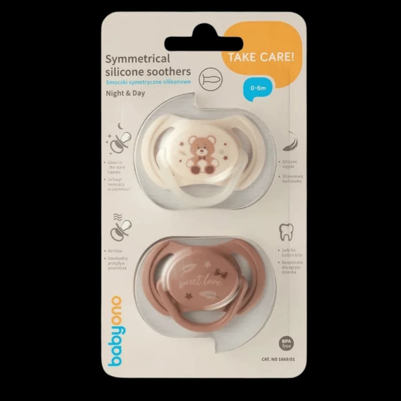 Baby Ono 1669/01 Пустышка силиконовая симметричная 0-6 мес 2 шт.