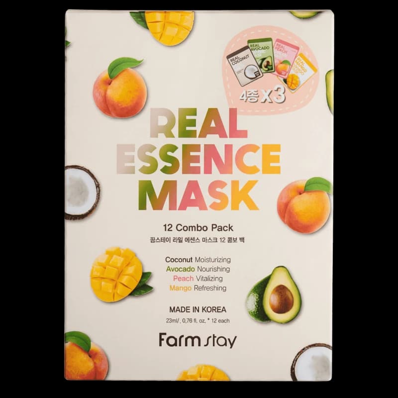 FARMSTAY Набор масок для лица REAL ESSENCE MASK COMBO PACK V1 (MANGO, AVOCADO, COCONUT, PEACH) 12/23